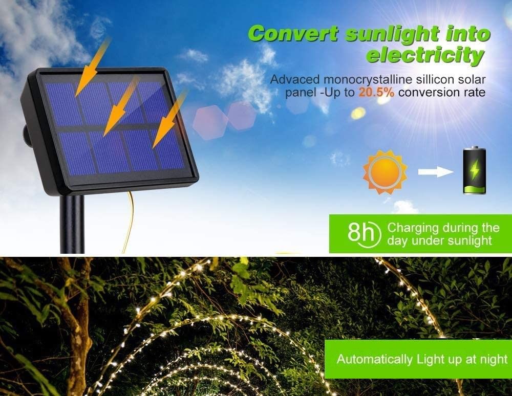 200 Waterproof LED Solar Fairy Light Outdoor 8 Modes Decoration