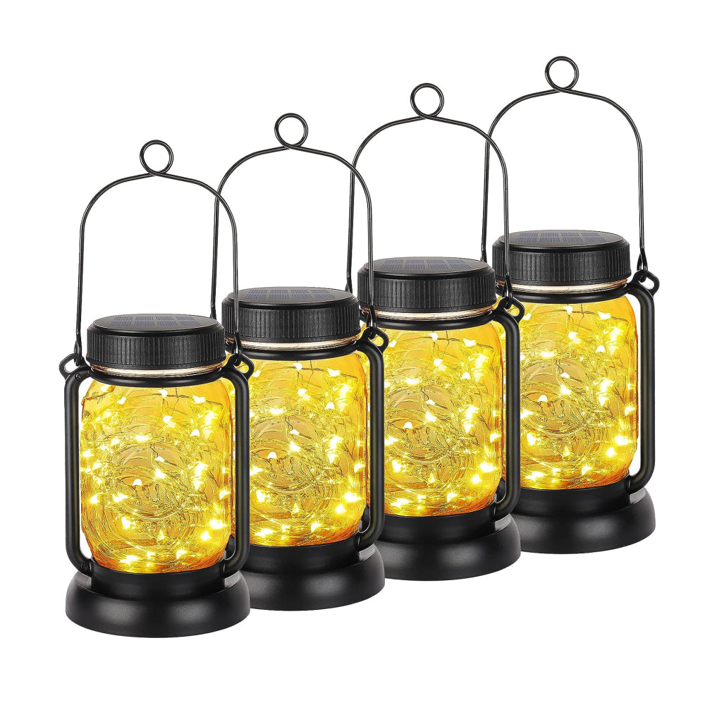 LUMIRO 4 Pack Solar Hanging Mason Jar Lights Decorative Solar Lantern with Stakes_0