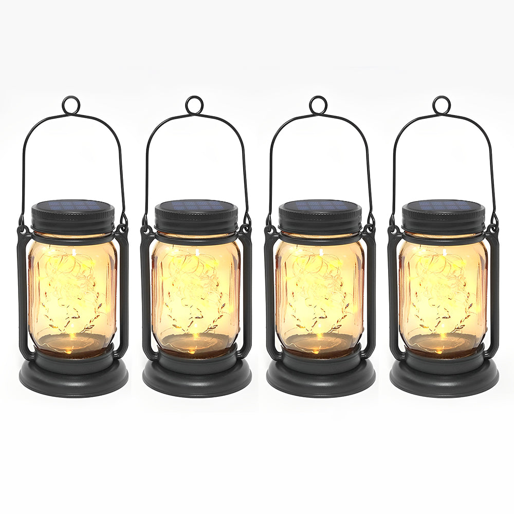 LUMIRO 4 Pack Solar Hanging Mason Jar Lights Decorative Solar Lantern with Stakes_1