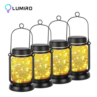 LUMIRO 4 Pack Solar Hanging Mason Jar Lights Decorative Solar Lantern with Stakes_6