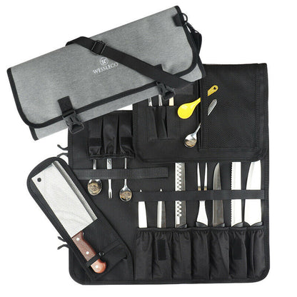 16 Slots Chef Knife Bag Roll Carry Case Adjustable Straps_4