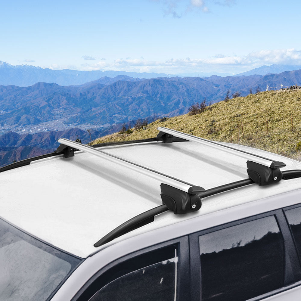 Universal Car Roof Rack Cross Bars Aluminium Adjustable 111cm Silver Upgraded - Pmboutdoor