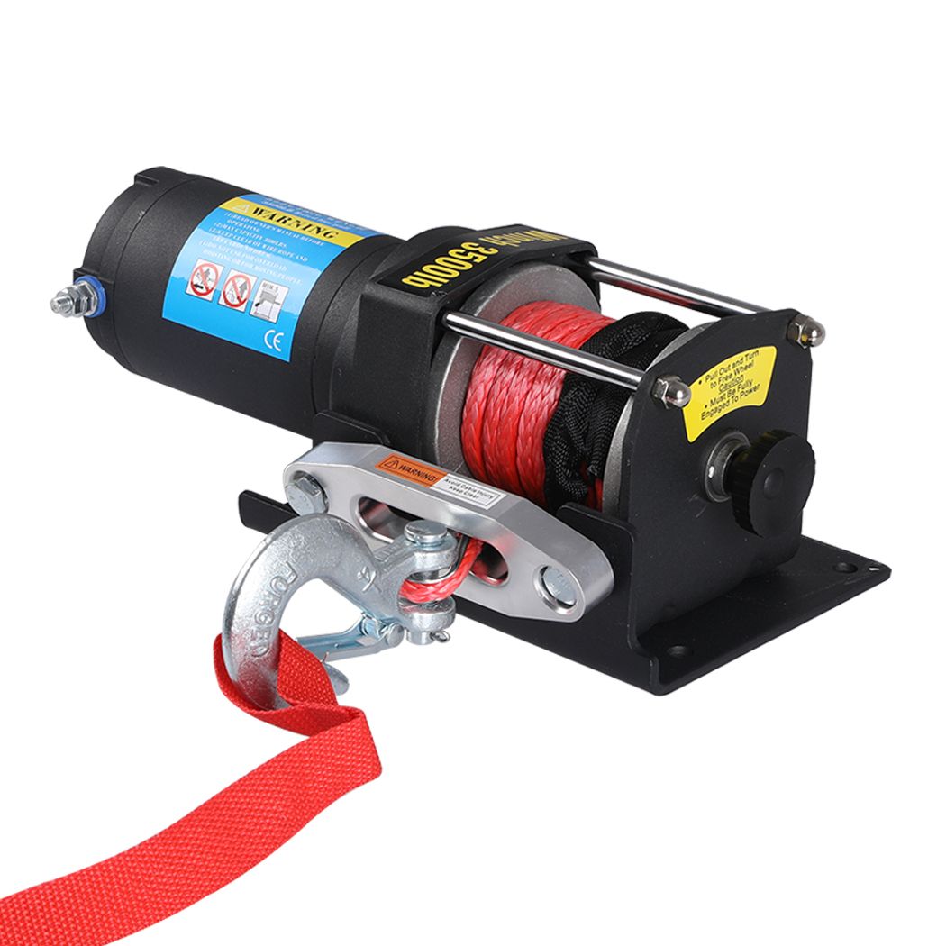 Electric Winch 3500LBS/1590KGS Wireless Control 12V Synthetic Rope Boat Atv 4WD - Pmboutdoor