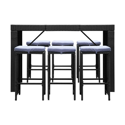 7 Piece Outdoor Dining Table Set - Black - Pmboutdoor