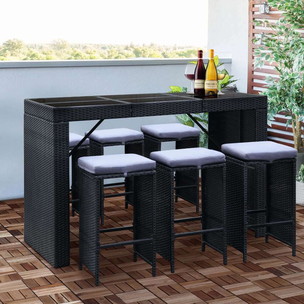 7 Piece Outdoor Dining Table Set - Black - Pmboutdoor