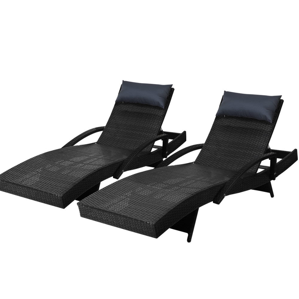 Set of 2 Outdoor Sun Lounge Setting Wicker Chair