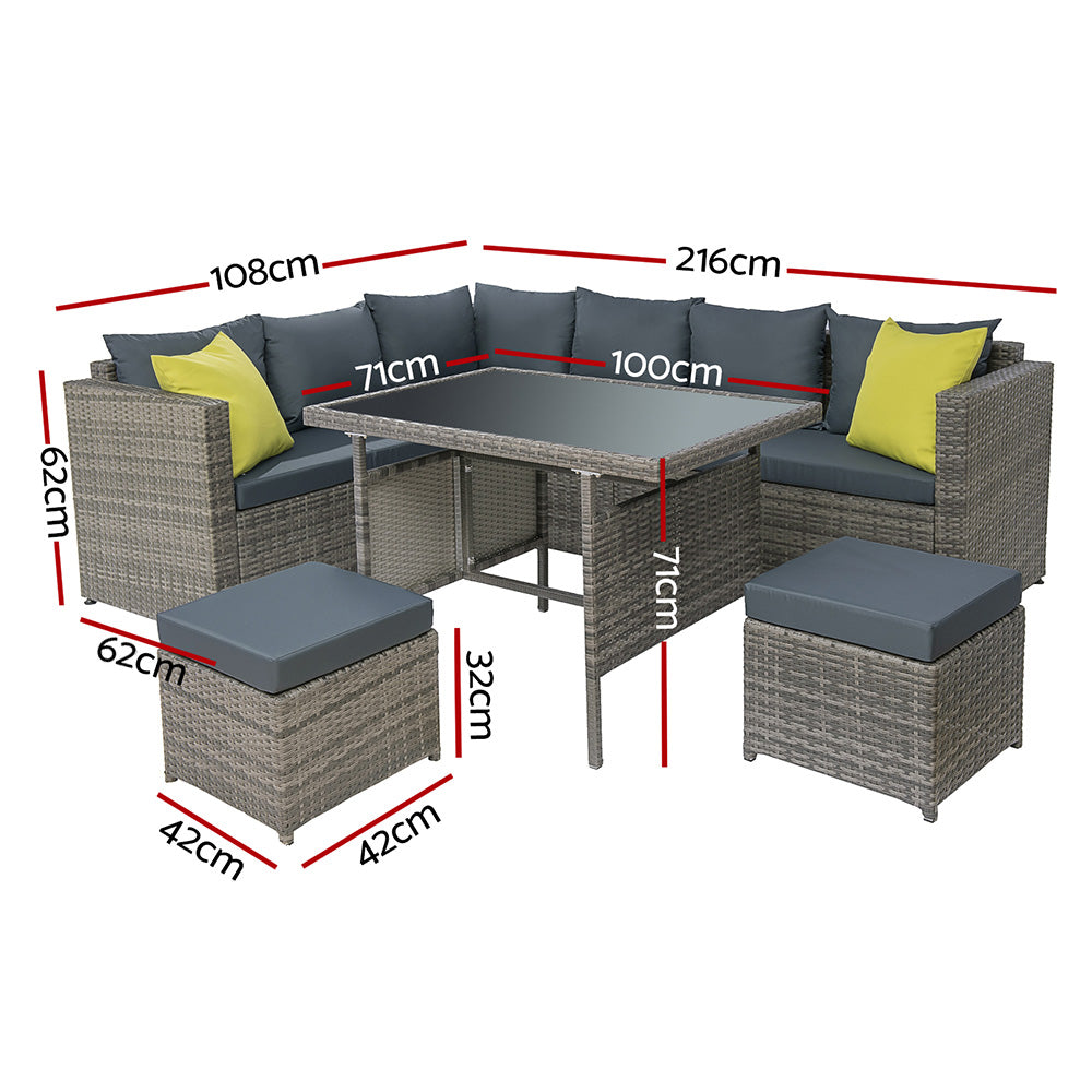 Outdoor Furniture Patio Set Dining Sofa Table Chair Lounge Garden Grey - Pmboutdoor