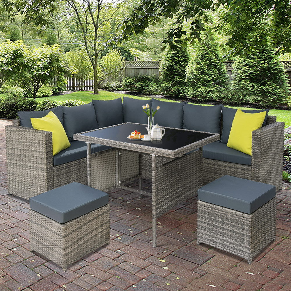 Outdoor Furniture Patio Set Dining Sofa Table Chair Lounge Garden Grey - Pmboutdoor