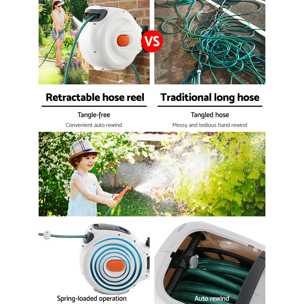 Retractable Hose Reel Garden Water Brass Spray Gun Auto Rewind – Relore