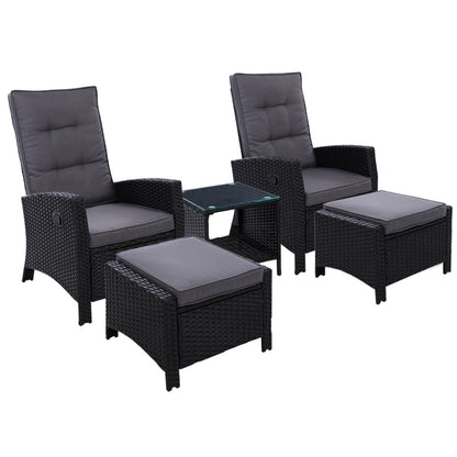 2x Outdoor Setting Recliner Chair Table Set Wicker Lounge Furniture