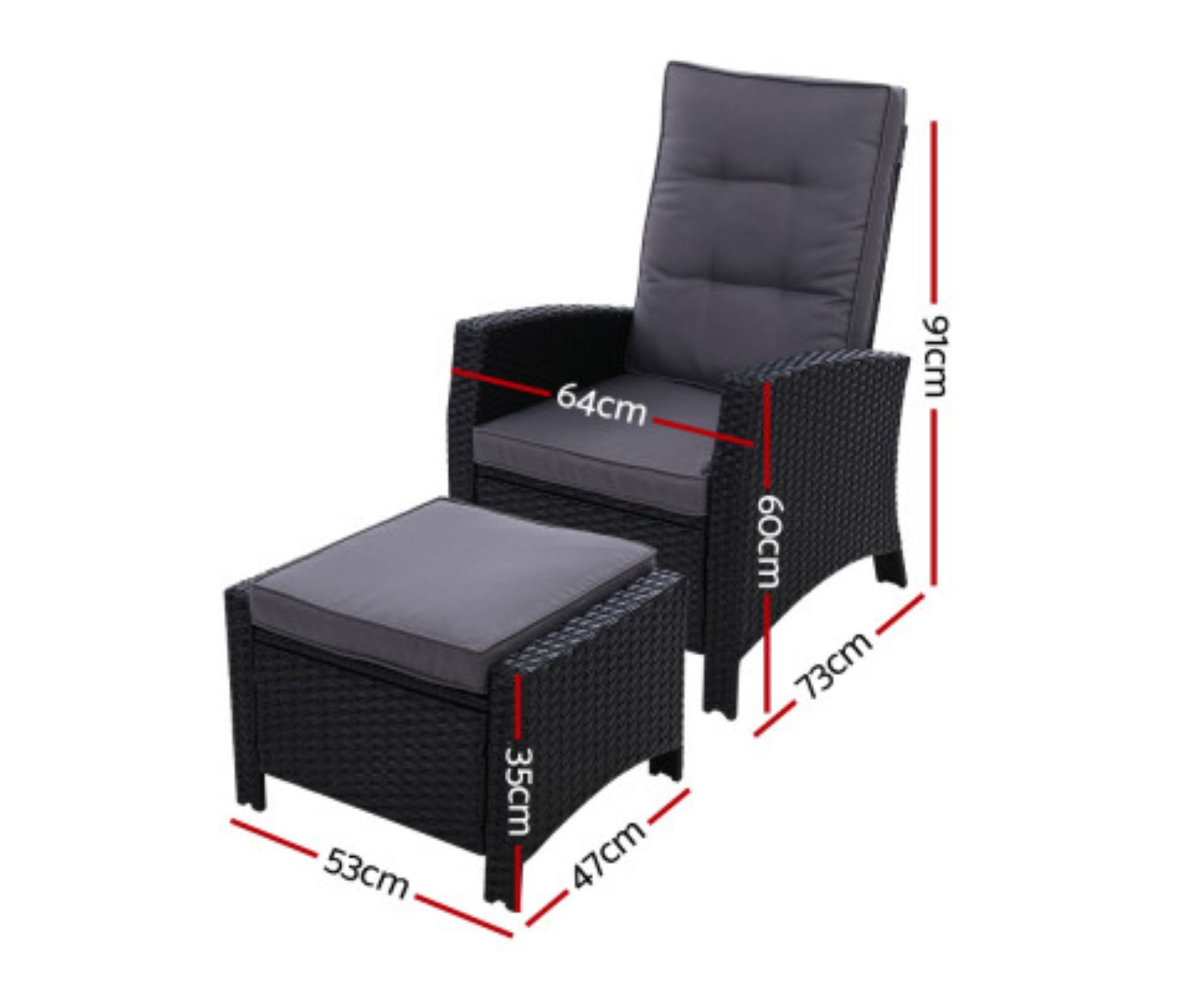 Sun lounge Recliner Chair Lounger Sofa Ottoman - Pmboutdoor