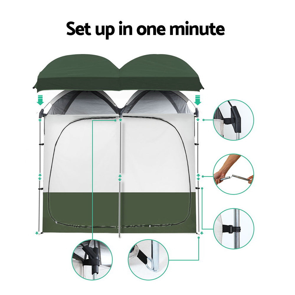 Double Outdoor Shower and toilet Tent (Green) - Pmboutdoor