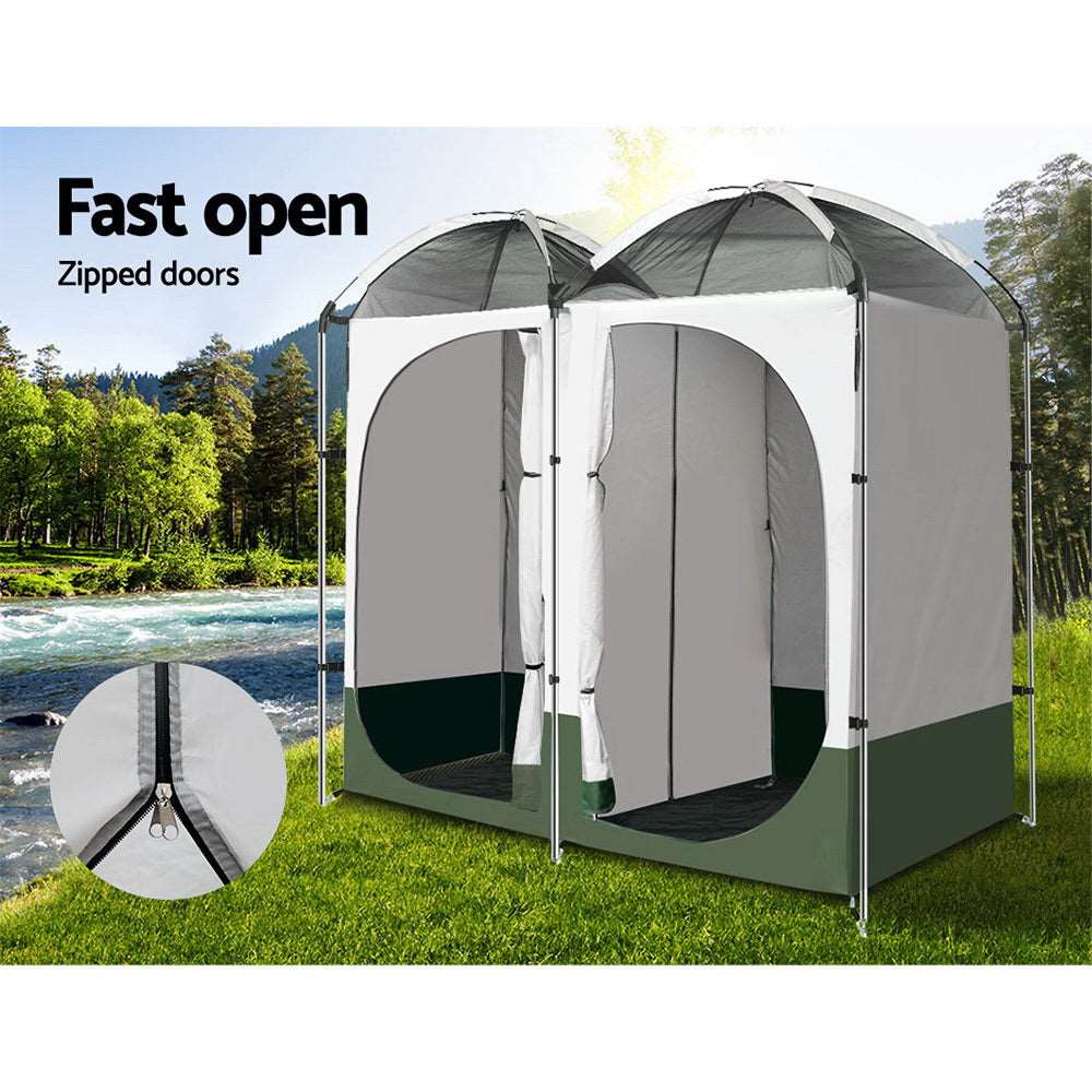 Double Outdoor Shower and toilet Tent (Green) - Pmboutdoor