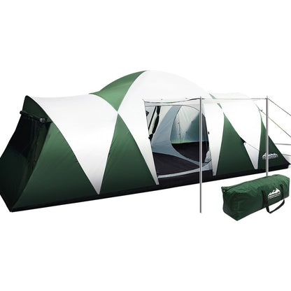 Family Camping Tent 9-12 Person (3 Rooms) Green - Pmboutdoor