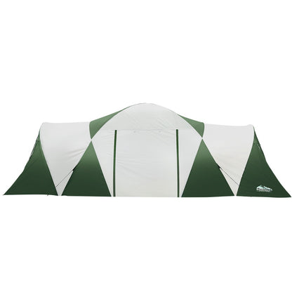 Family Camping Tent 9-12 Person (3 Rooms) Green - Pmboutdoor