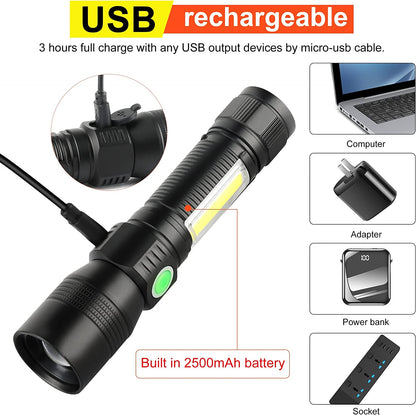 7 Mode Waterproof Rechargeable UV Flashlight Torch for Camping