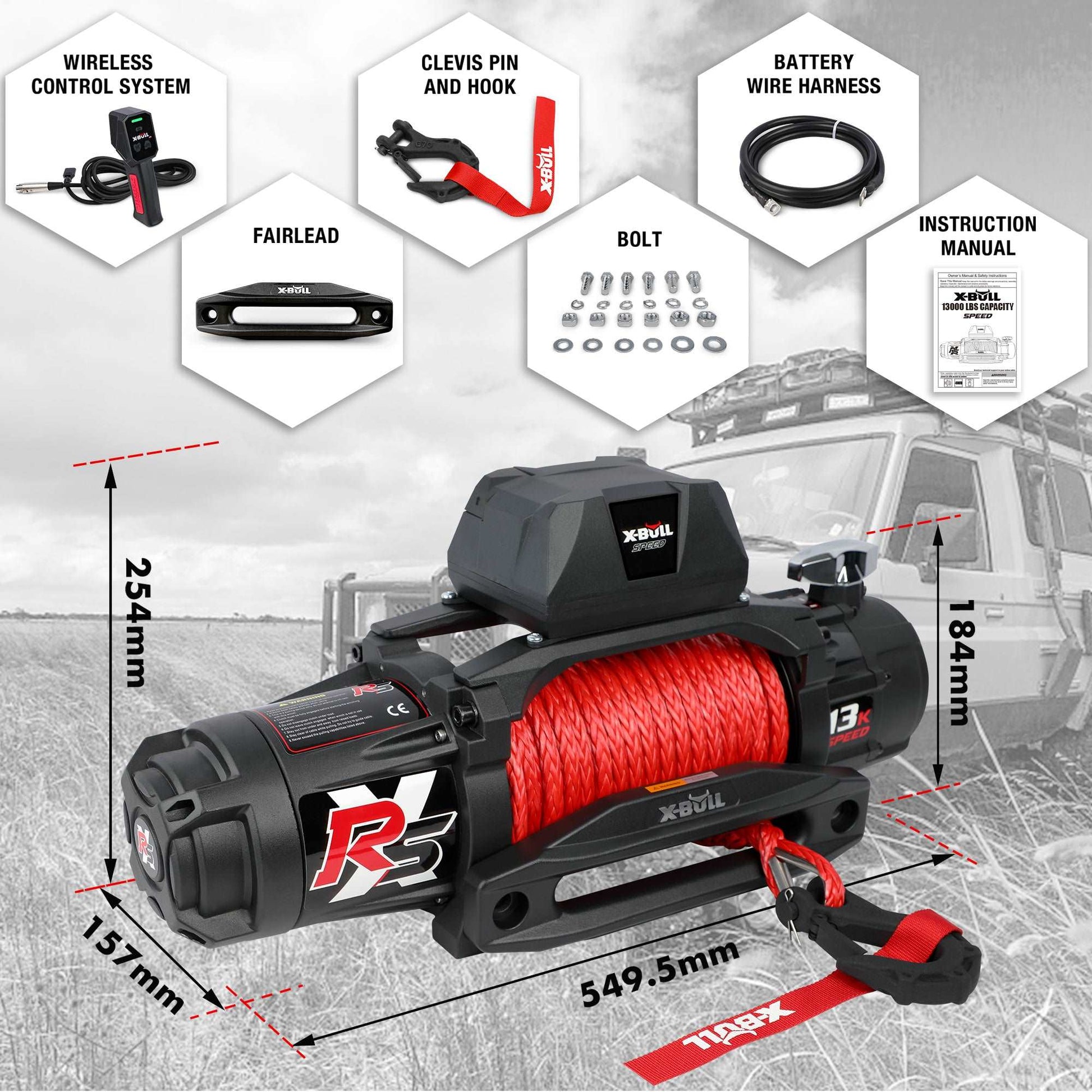 Electric Winch 12V Synthetic Rope Wireless Off-road 4WD 4x4 - Pmboutdoor