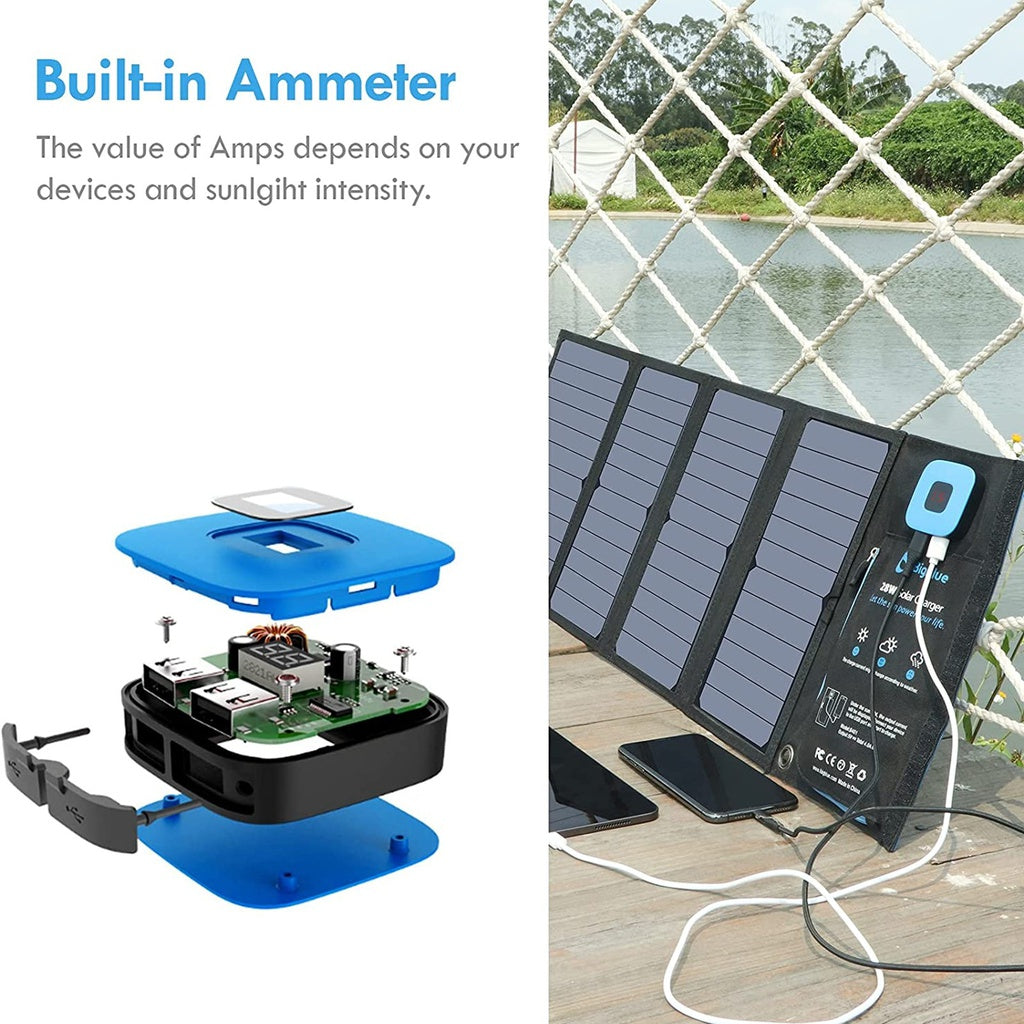 Portable 28W Solar Panel 2 USB with Digital Ammeter