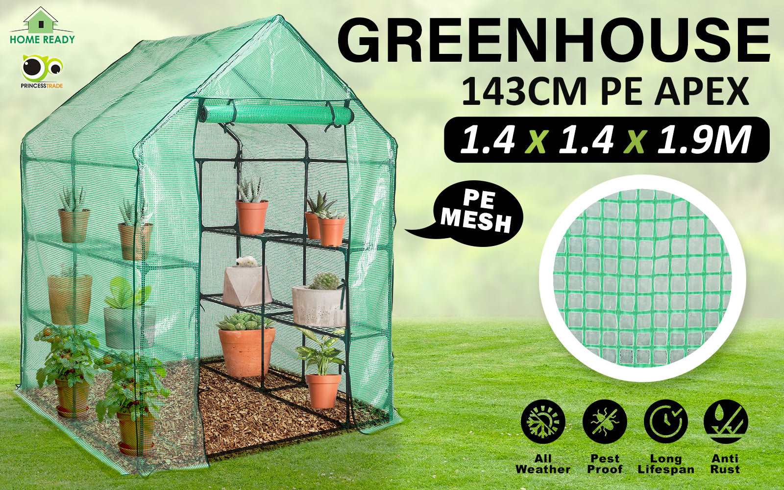 Home Ready Apex Garden Greenhouse Walk-In Shed PVC/PE - Pmboutdoor