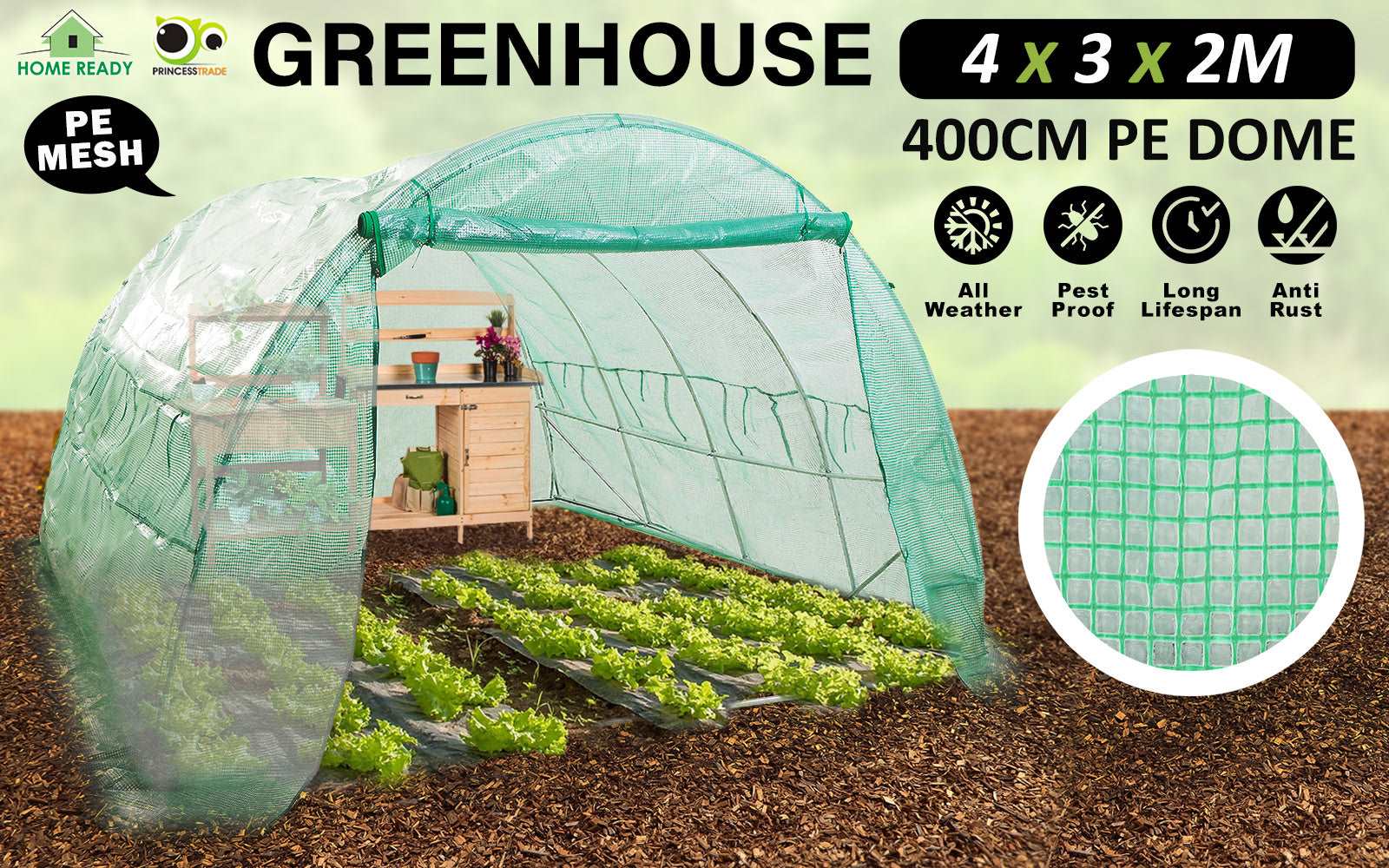 Home Ready Dome Hoop Tunnel Polytunnel Greenhouse Walk-In Shed PE - Pmboutdoor