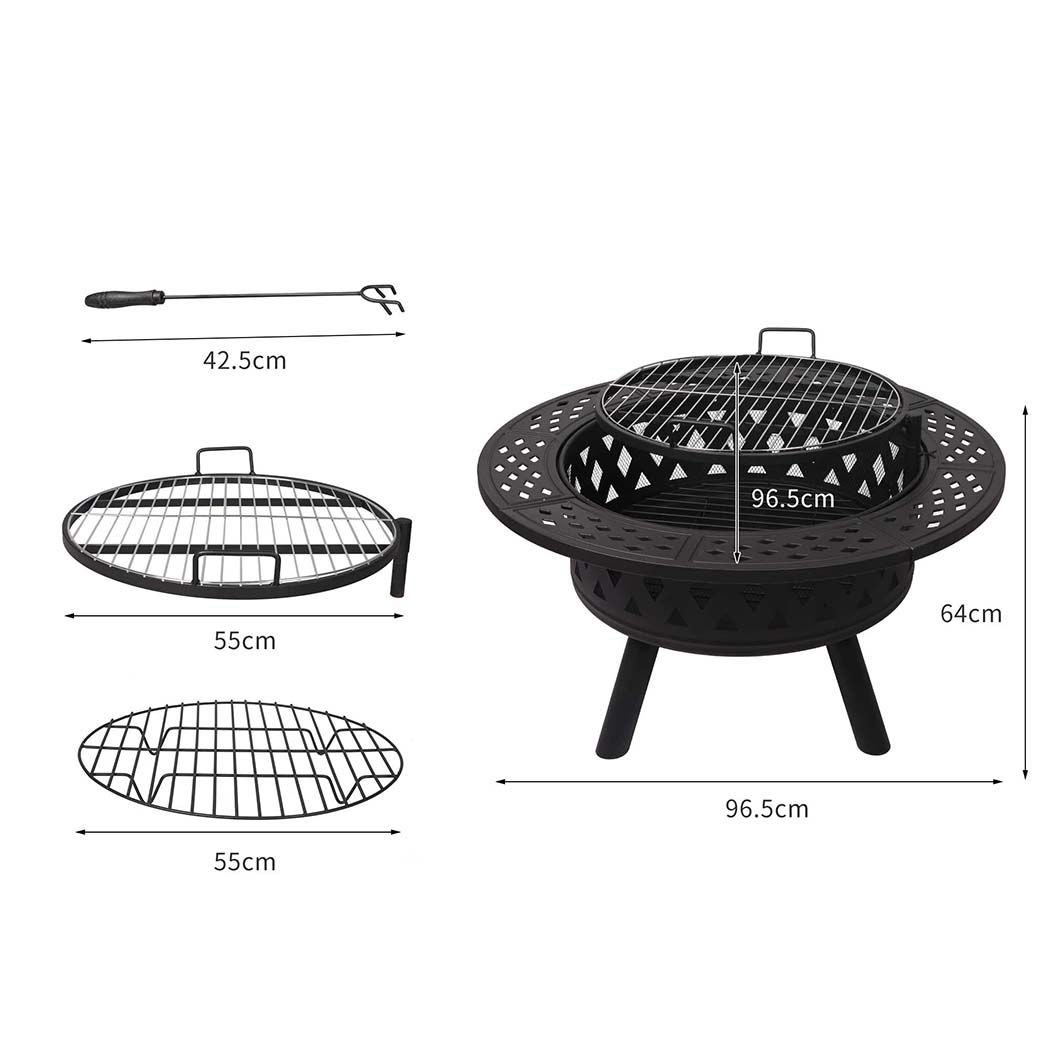 Fire Pit BBQ Grill Outdoor Fireplace Camping Firepit Steel Portable 38" - Pmboutdoor